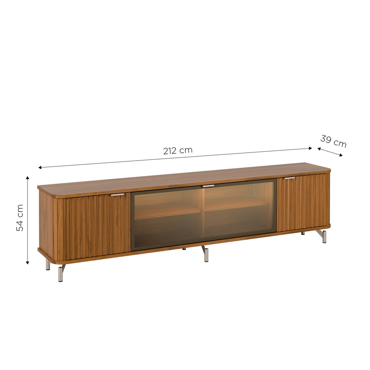 Rack TV Neon Float 2.1 m Canela – Mueble de TV Gran Formato 100% MDF con Puertas Alistonadas, Vidrio Reflecta & Luz LED