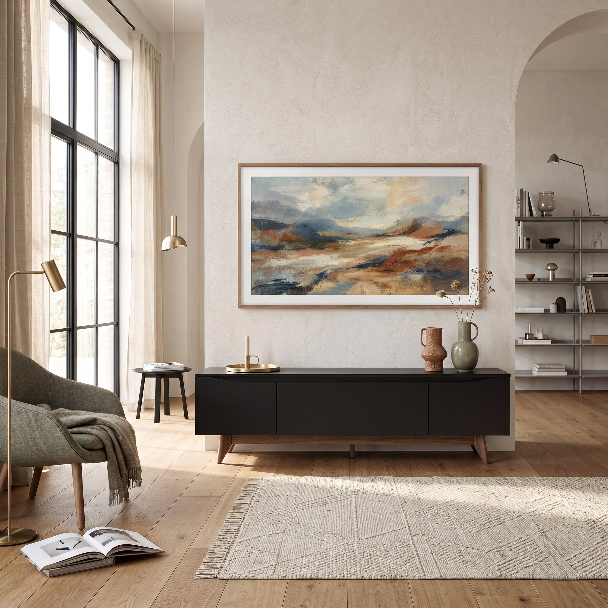 Rack Flyn 1.8 Negro – Mueble de TV de 180 cm con Base de Madera Natural