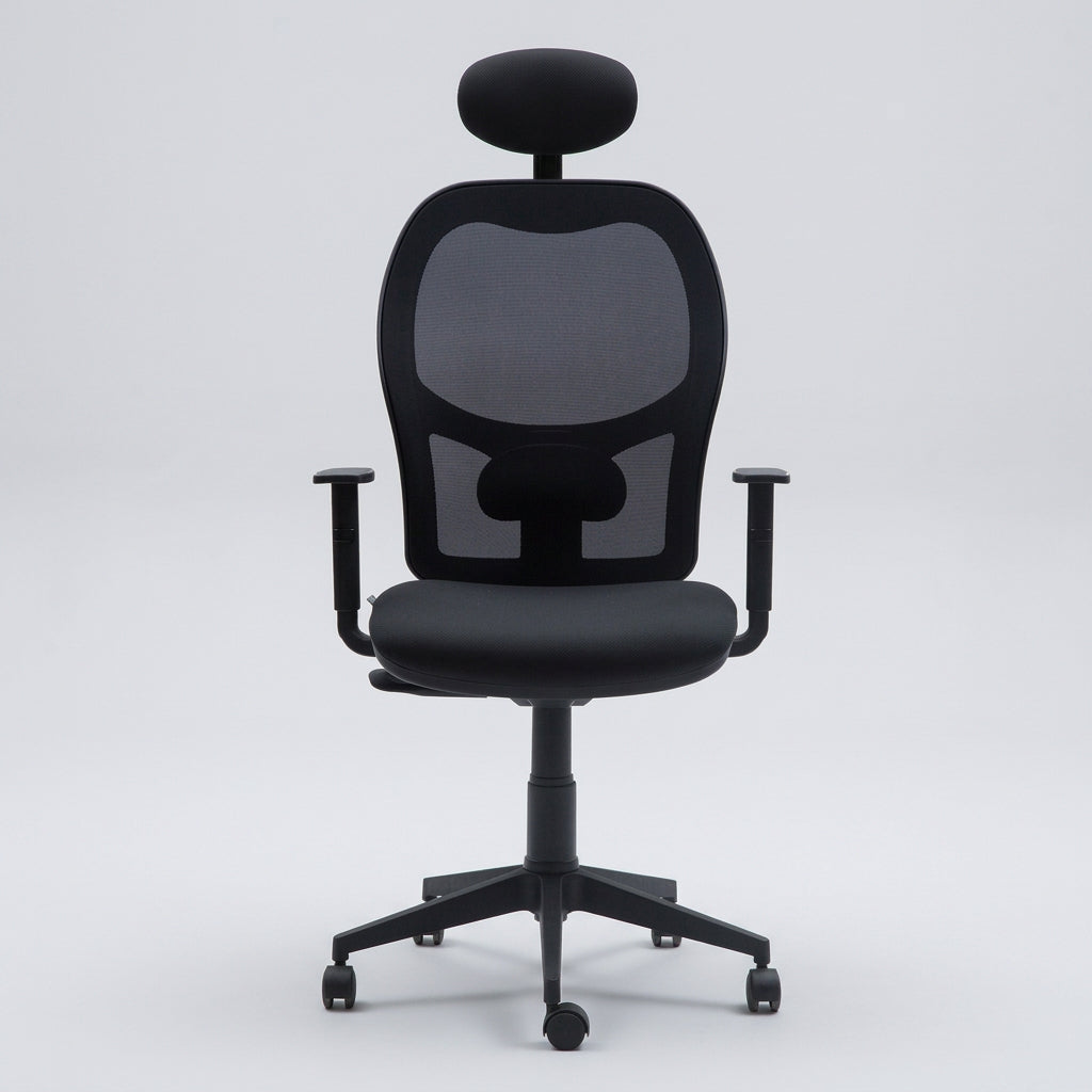 Silla oficina Q3 Negro con Cabecero - Medular Diseño Sillas de Escritorio