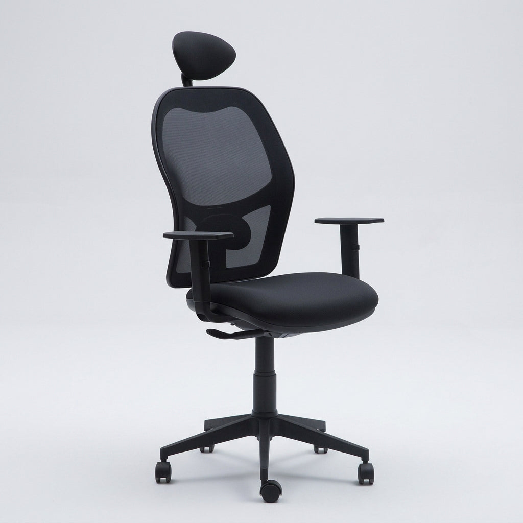 Silla oficina Q3 Negro con Cabecero - Medular Diseño Sillas de Escritorio
