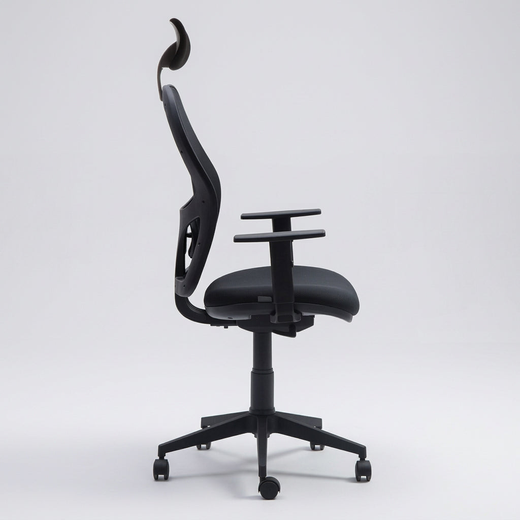 Silla oficina Q3 Negro con Cabecero - Medular Diseño Sillas de Escritorio