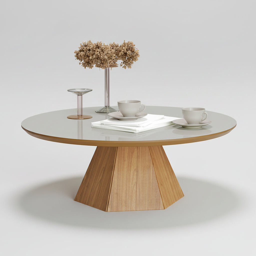 Mesa de Centro Prisma 90 cm – Cubierta Vidrio/Off-White