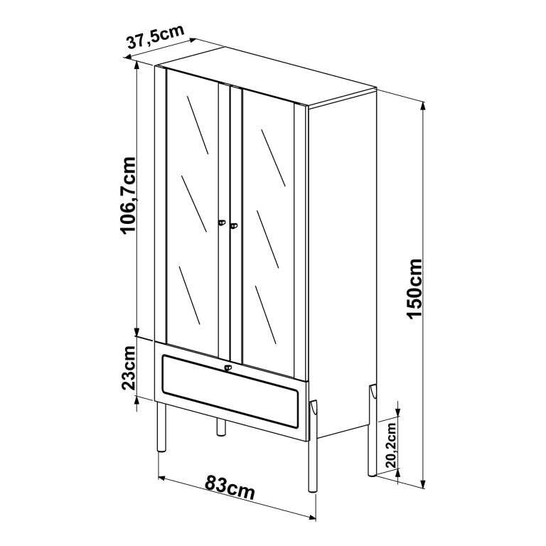 Vitrina Oslo Natural – Vajillero 2 Puertas de Vidrio con Cajón de Ratán & Madera Roble Claro