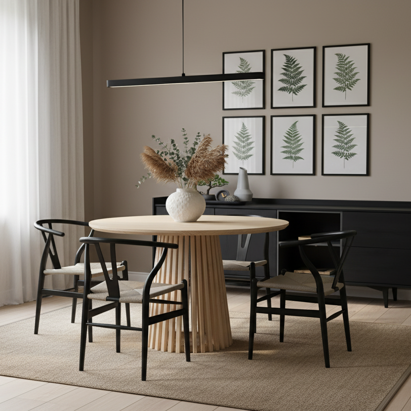 Juego de Comedor Palisade 4P + 4 Sillas Wishbone Negro