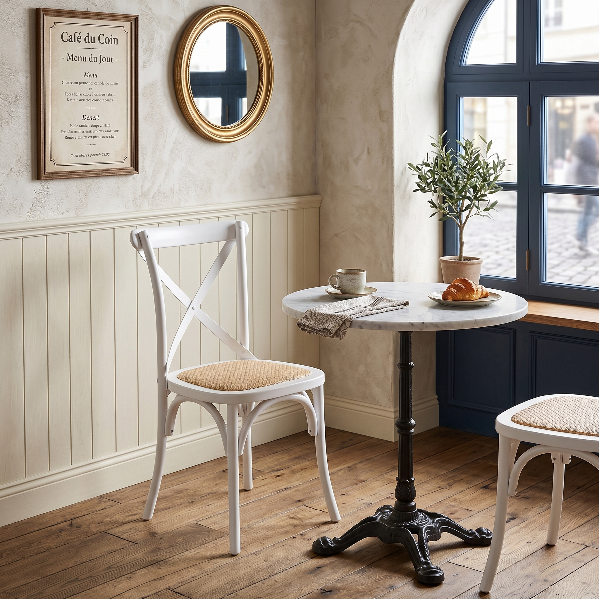 Silla CrossCraft Madera y Rattan Blanca