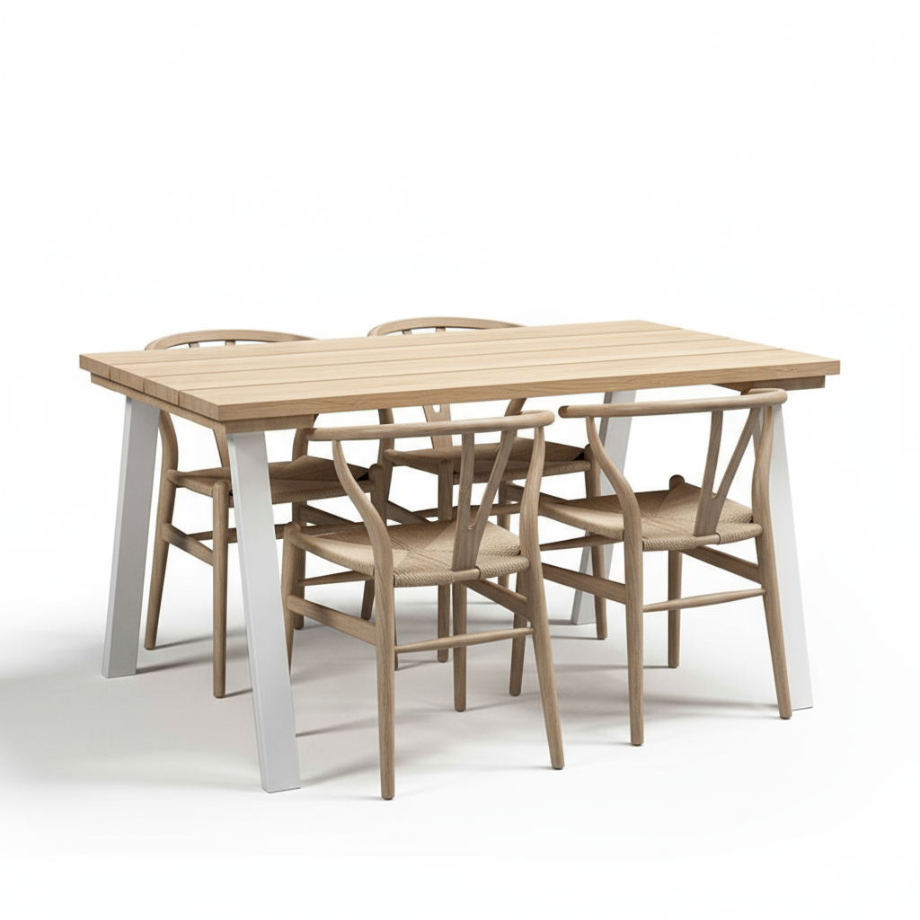 Juego de Comedor Linha Natural 4P + 4 Sillas Wishbone
