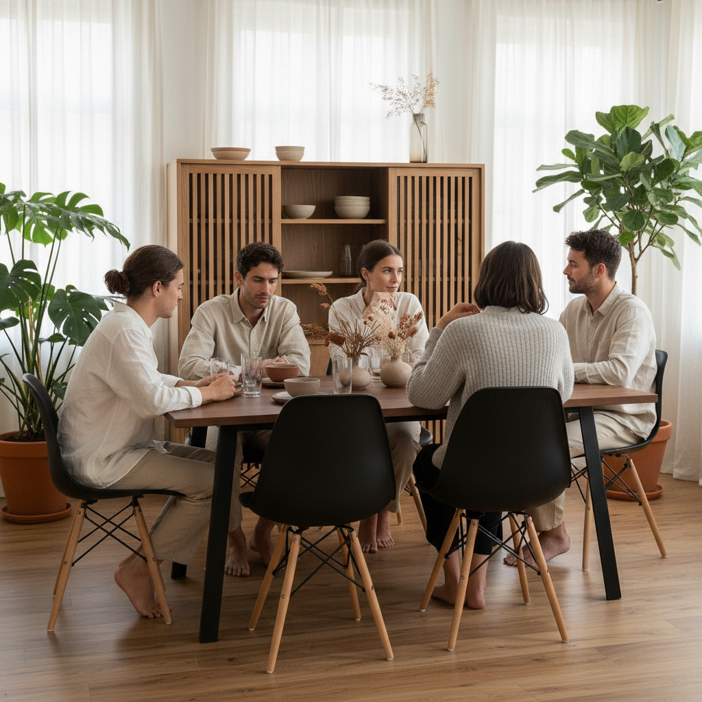 Juego de Comedor Paladio Nogal 6P + 6 Sillas DSW Negra