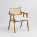 Sitial Chandigarh – Silla de Acompañamiento en Madera Natural, Respaldo de Ratán & Asiento Acolchado