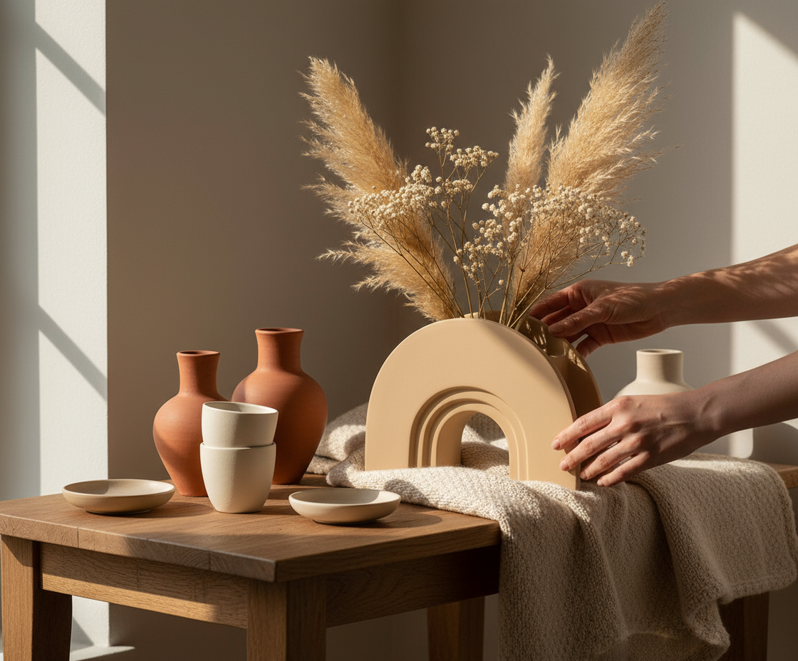 Jarrón Arco Beige - Composición