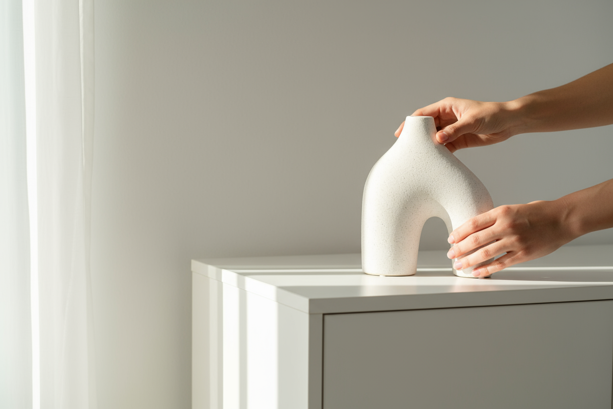 Jarrón Colos being placed on shelf