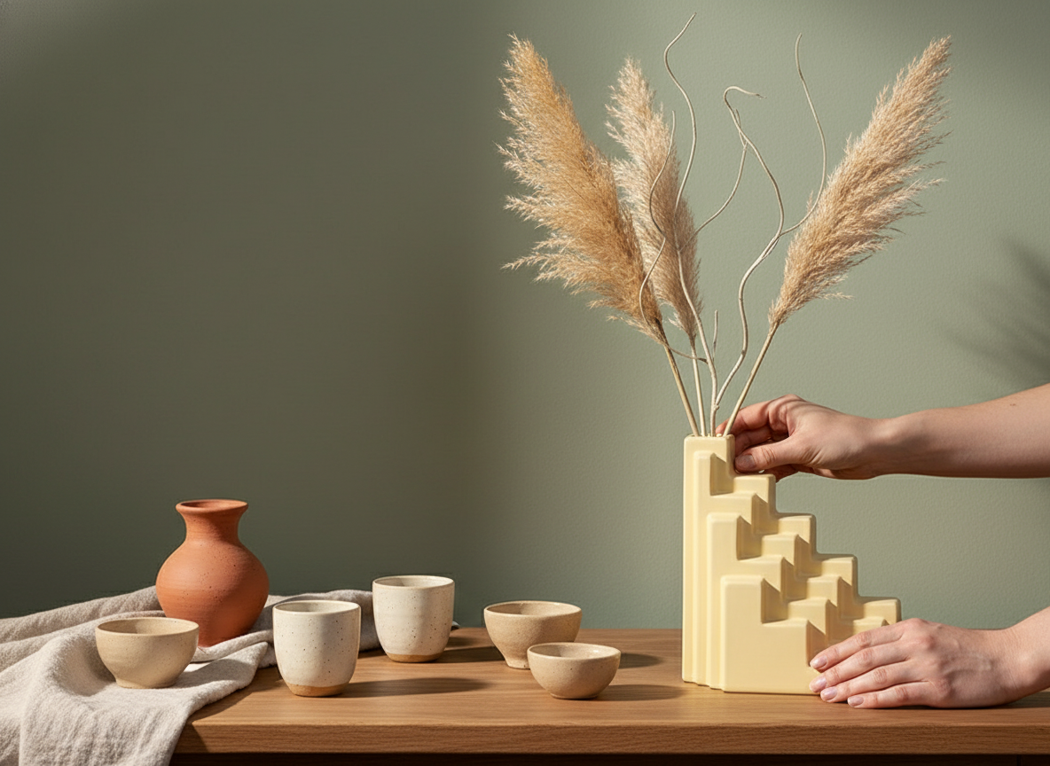 Jarrón Escalera Amarillo Pastel - Composición