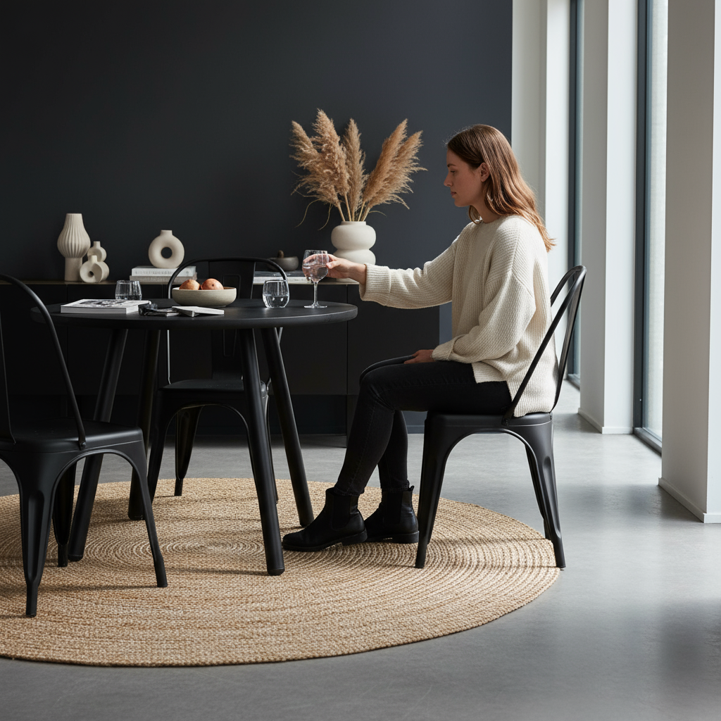 Juego de Comedor Aula Black 4P + Sillas Tolix Negro