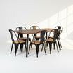 Juego de Comedor Aula Nogal 6P + Silla Tolix Madera