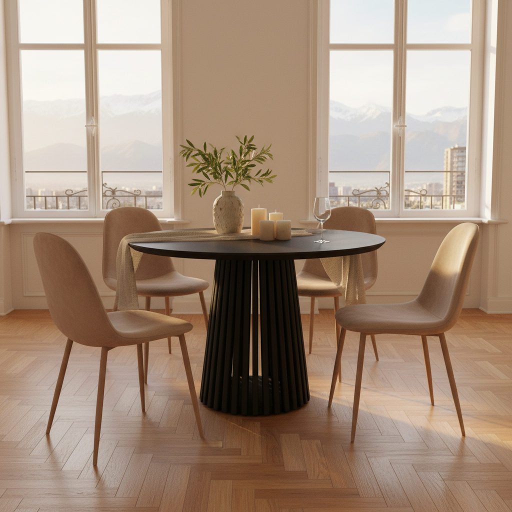 Juego de Comedor Palisade Black + 4 Sillas Luxor Velvet Beige
