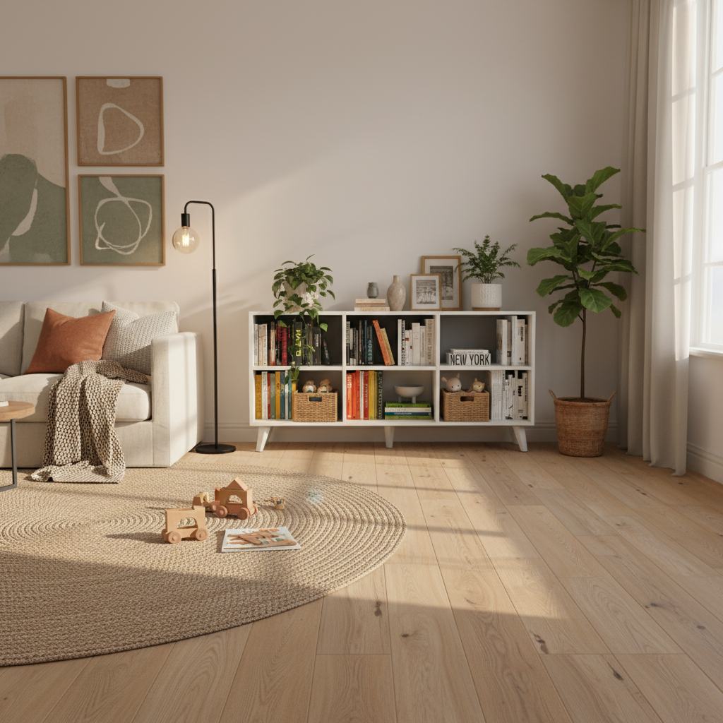 Librero Medio Blanco en living familiar