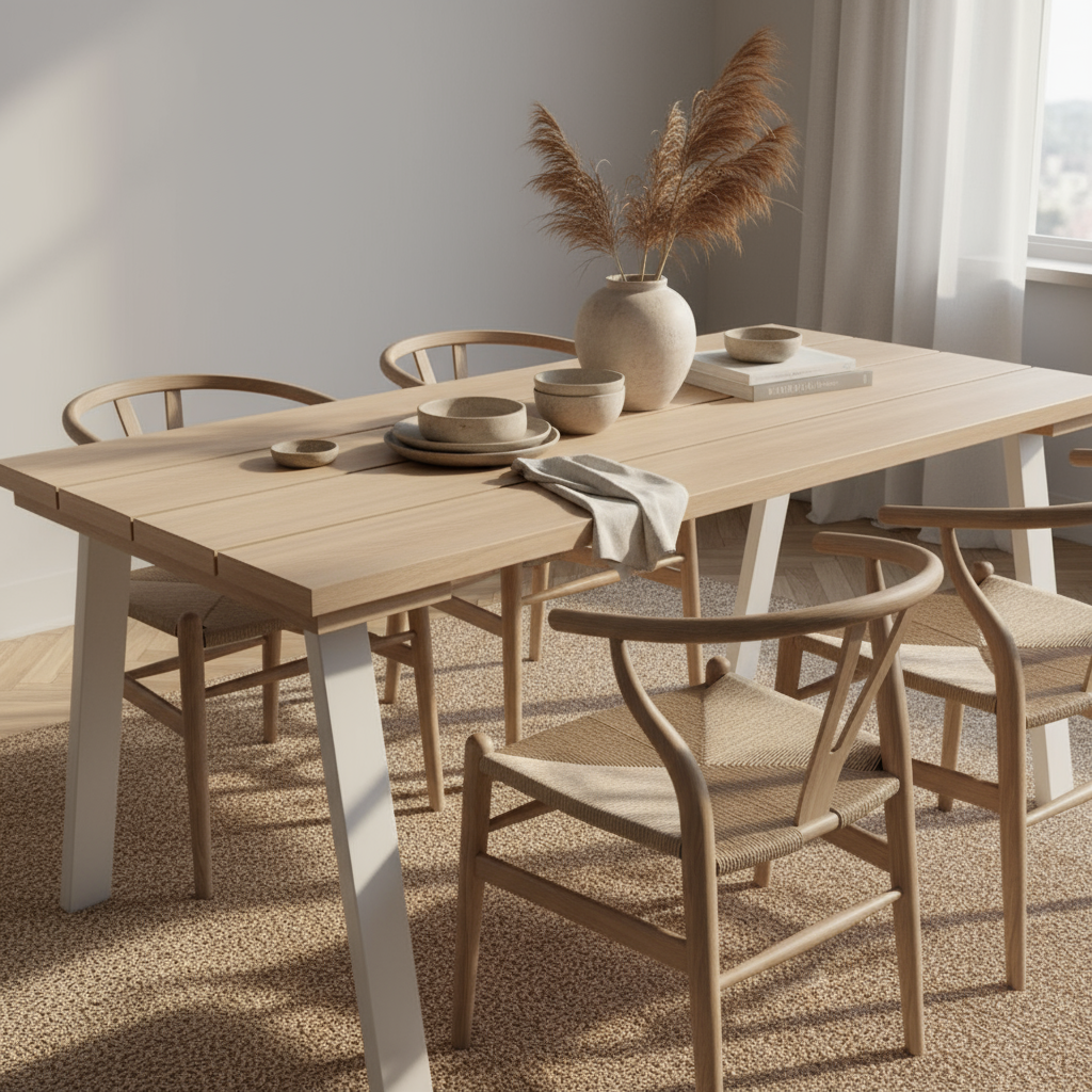 Juego de Comedor Linha Natural 4P + 4 Sillas Wishbone