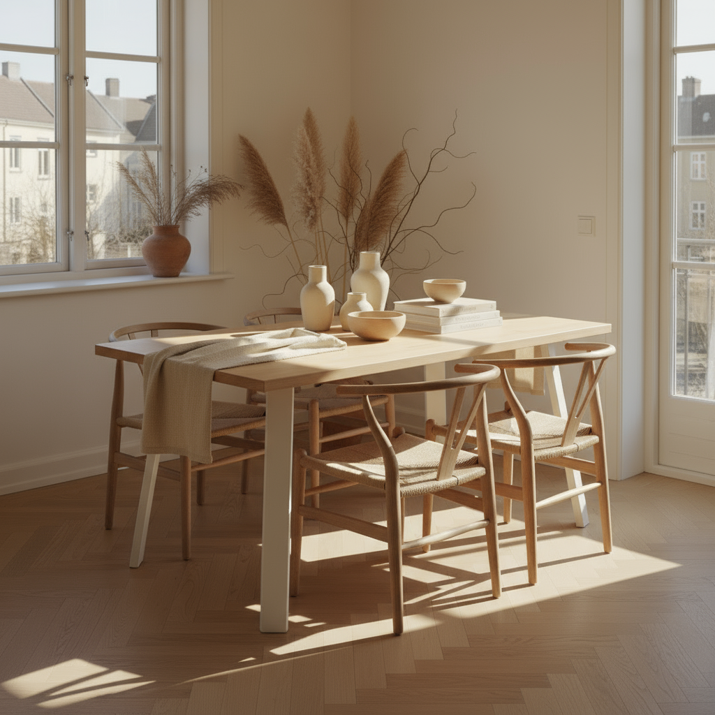 Juego Comedor Paladio Natural 6P + 6 Sillas Wishbone