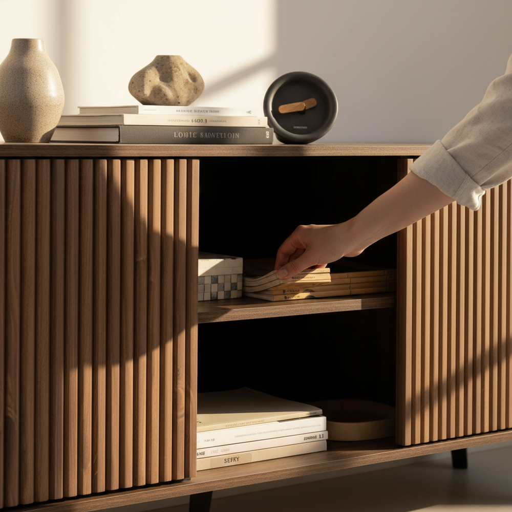 Espacio Rak Rack Alto Atacama Line Nogal - Rack TV - Organiza tu espacio con estilo