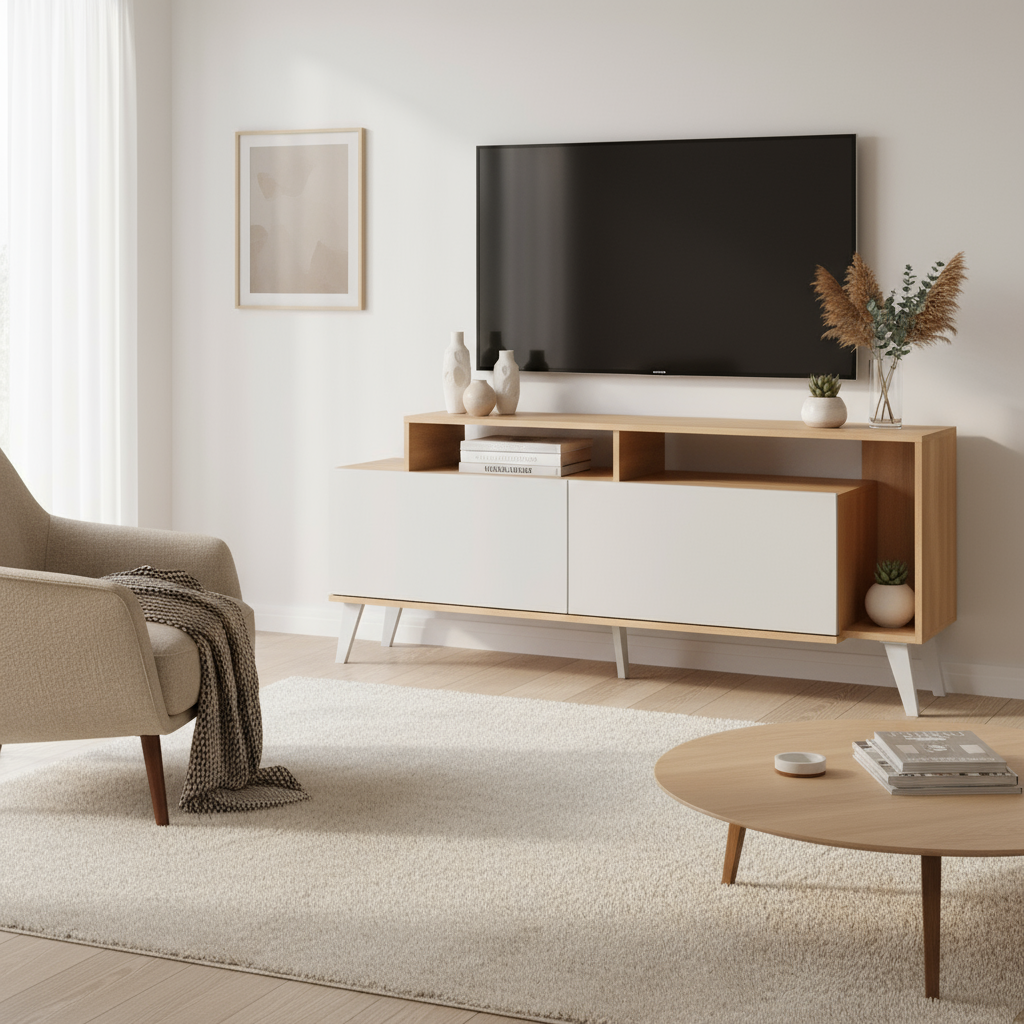 Mueble como consola de TV en sala contemporánea