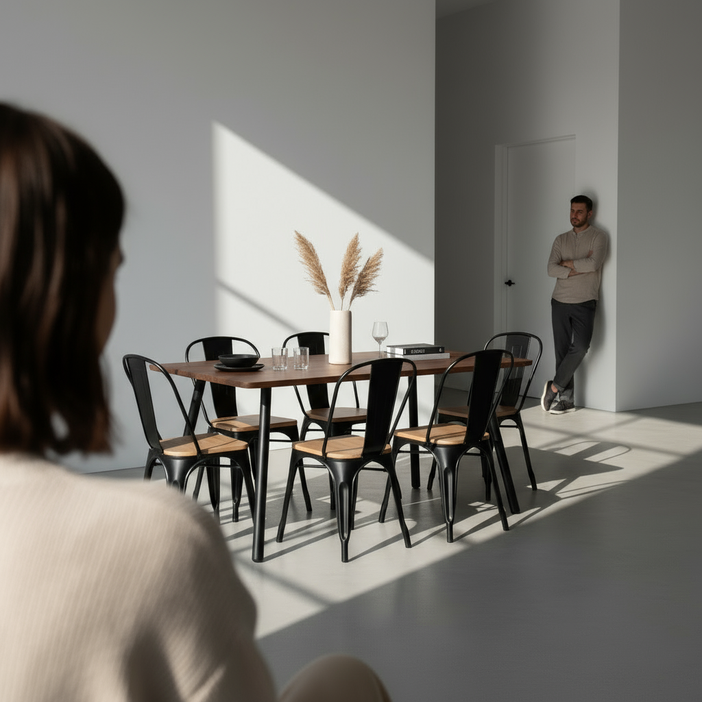 Juego de Comedor Aula Nogal 6P + Silla Tolix Madera