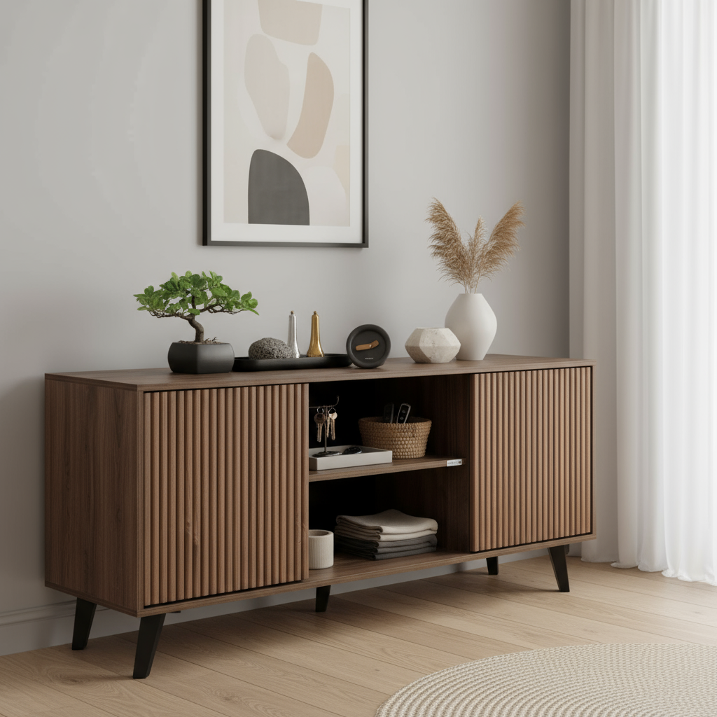 Refined entryway console with organized styling