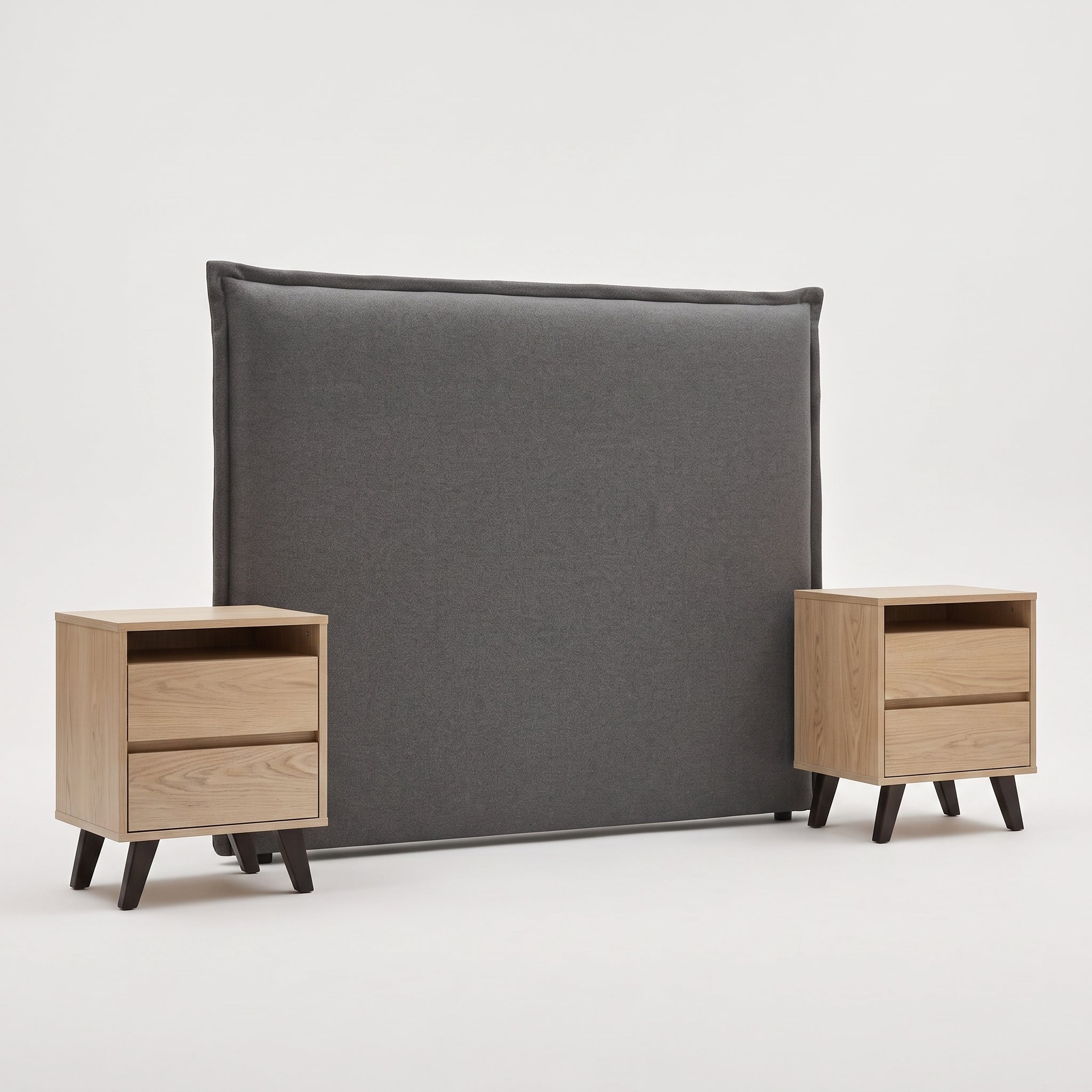 CB Respaldo Soft 2 plazas grafito + 2 veladores Roble
