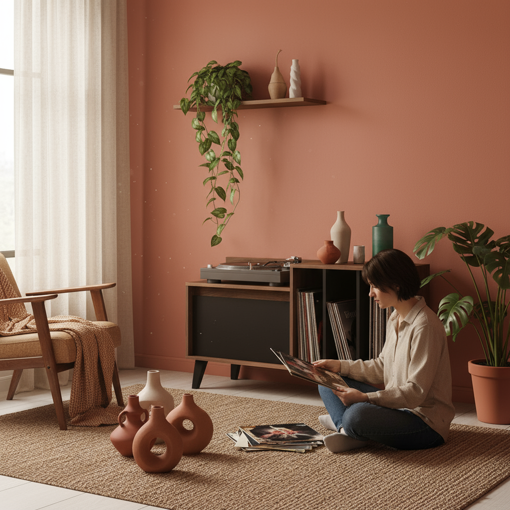 Sentado revisando vinilos