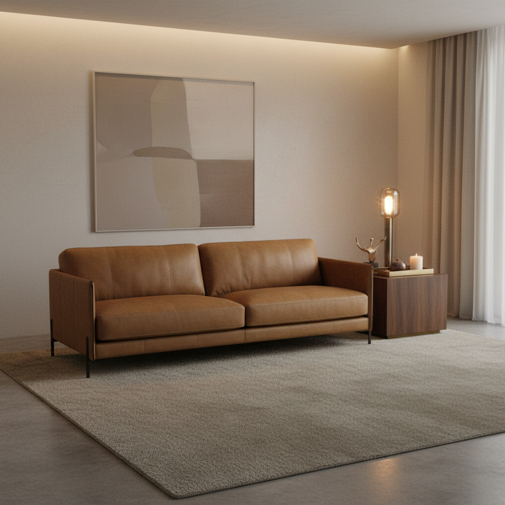 Sofá Cuero Natural Verona Café — Composición Minotti