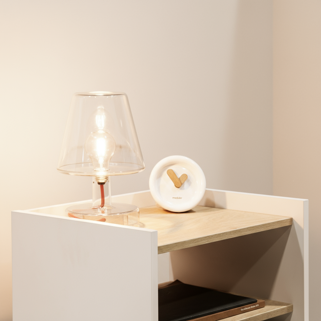 Velador Pop Roble with warm ambient lighting