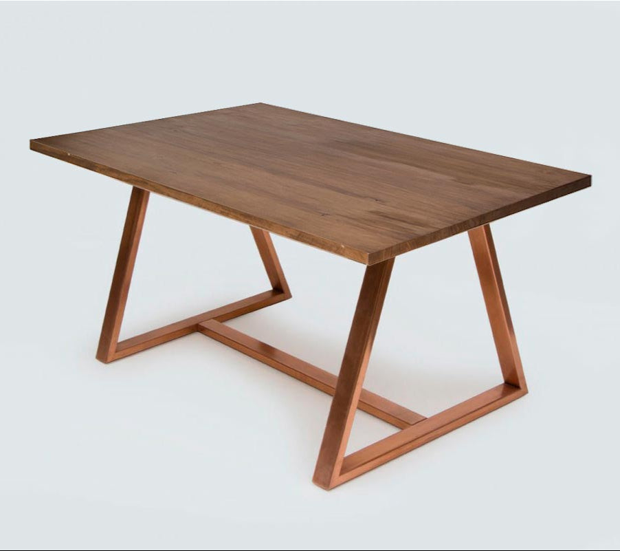 Mesa de Comedor Pablo Nogal 6P Base Cobre - Medular Diseño Mesas de Comedor