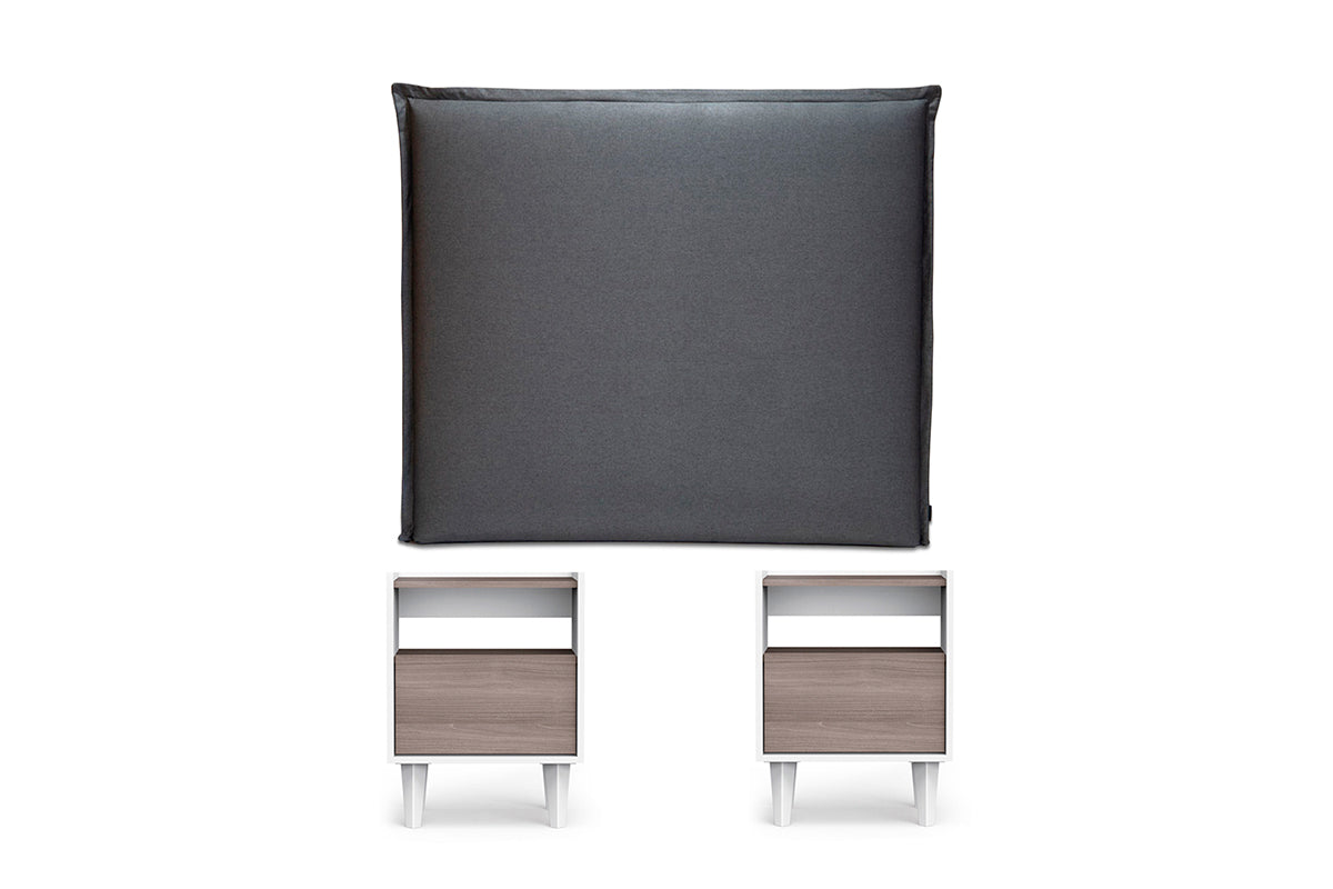CB Respaldo Soft king gris grafito + 2 veladores Pop